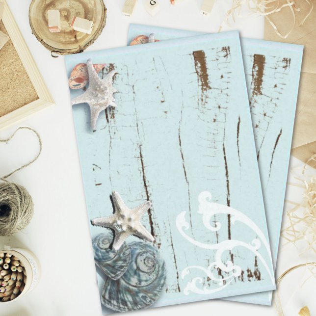 Papel De Seda Aguas costeras azul playa madera estelar (Coastal aqua blue beach wood starfish seashell tissue paper)