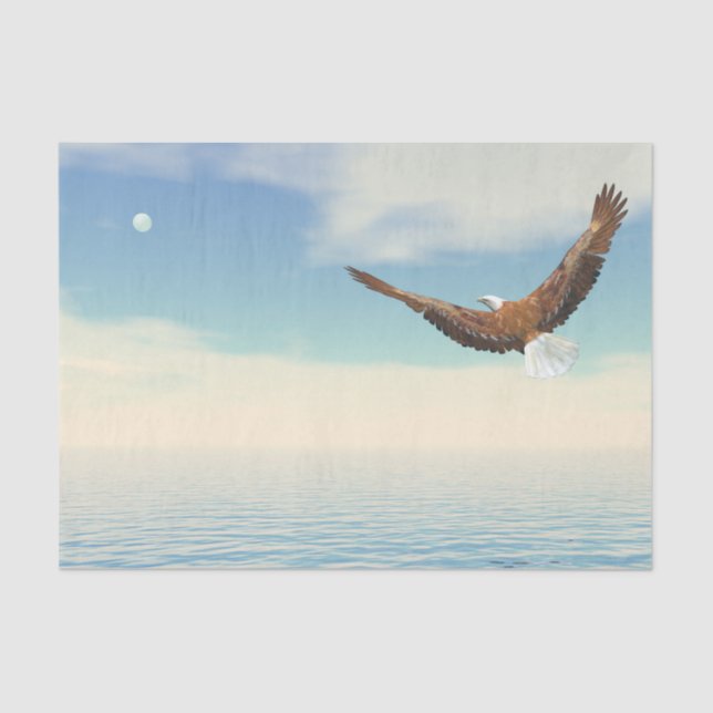 Papel De Seda Águila calva volando sobre el océano hasta la luna (Anverso)