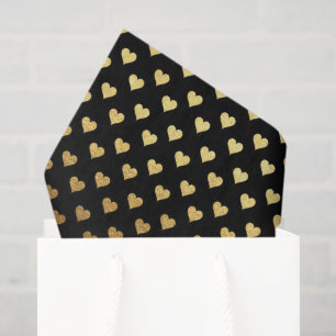 Papel De Seda ajuste elegante de patrón de corazón dorado negro