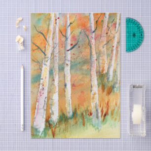 Papel De Seda Álamos de otoño en acuarela