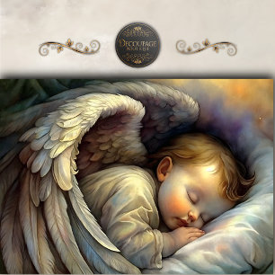 Papel De Seda Alas Ángel Bebé Dormido Resplandor Suave Decoupage