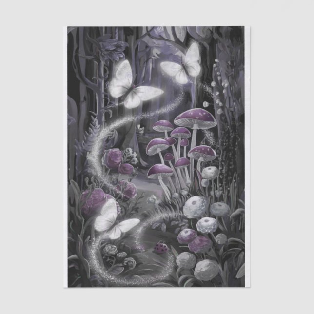 Papel De Seda Alas brillantes, mariposas contra el bosque (Anverso)