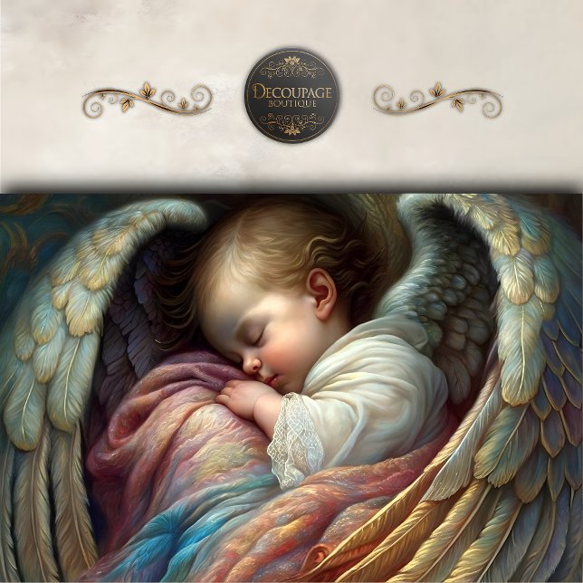 Papel De Seda Alas de Ángel Bebé Durmiendo Decoupage (Sleeping Baby Angel Wings Decoupage Tissue Paper)