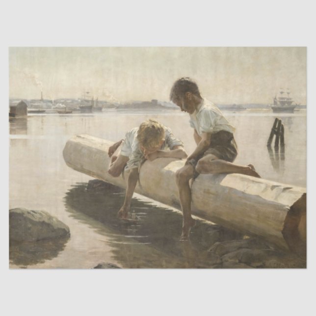 Papel De Seda Albert Edelfelt - Dos chicos en un registro (Anverso)
