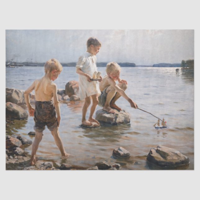 Papel De Seda Albert Edelfelt - Niños jugando en la costa (Anverso)