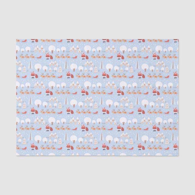 Papel De Seda Aldea de Navidades de Santa Festividad y reno dive (Anverso)