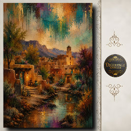 Papel De Seda Aldea de Santa Fe Decoupage Paisaje de Adobe