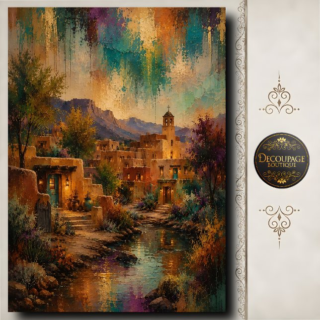 Papel De Seda Aldea de Santa Fe Decoupage Paisaje de Adobe (Santa Fe Village Decoupage Adobe Landscape Tissue Paper)