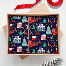Papel De Seda Aldea navideña nórdica Reno de Papá Noel