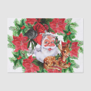 Papel De Seda Alegre Santa Claus Flores de Nochebuena Rojas Reno
