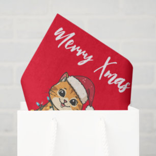 Papel De Seda Alegre y Brillante gato Navidad gatito nieve invie