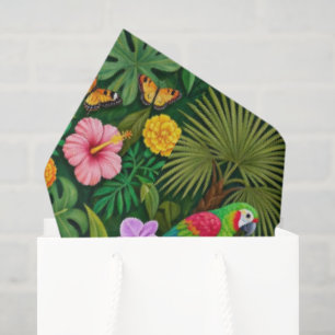Papel De Seda Alegres Colores Aves de la Selva Flores Tropicales
