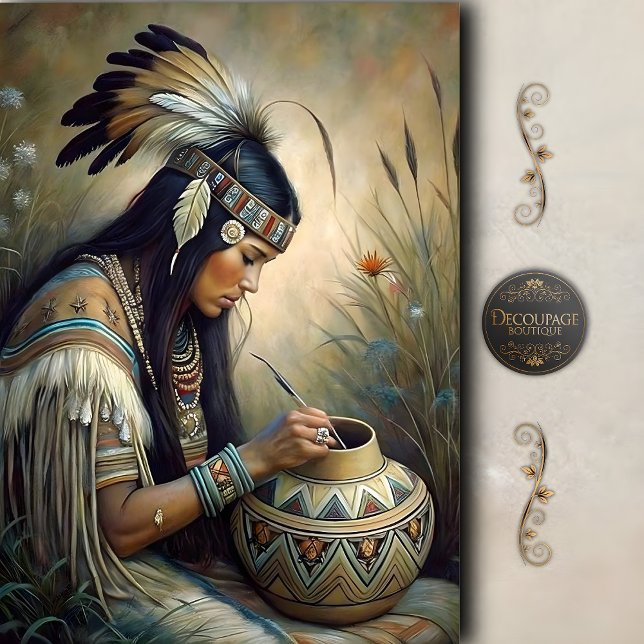 Papel De Seda Alfarero Nativo Pintando Decoupage de Olla (Native Potter Painting Pot Decoupage Tissue Paper)
