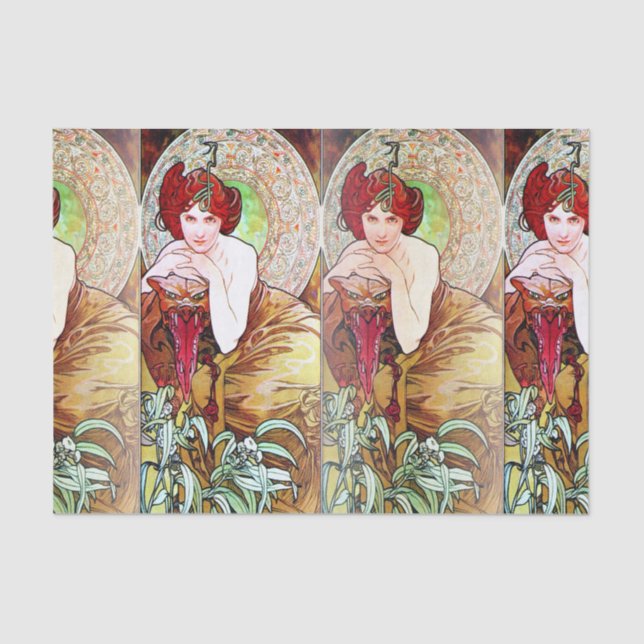 Papel De Seda Alfons Mucha 1900 las piedras preciosas esmeralda (Anverso)