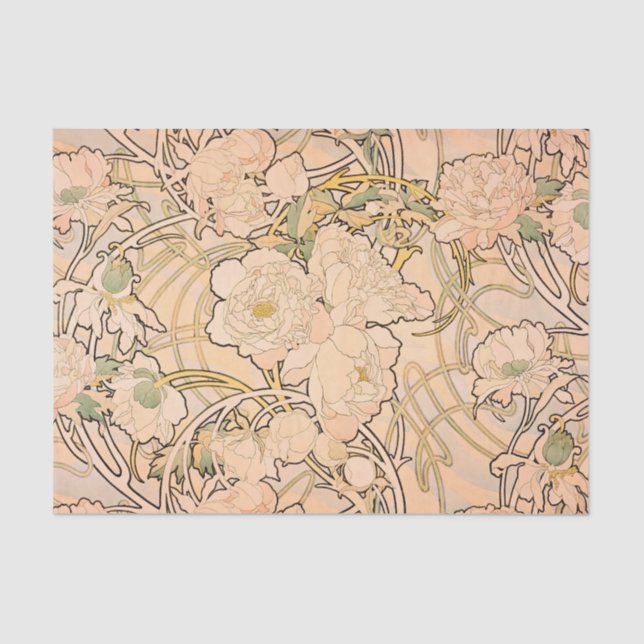 Papel De Seda Alfonse Mucha Art Nouveau Peonies (Anverso)