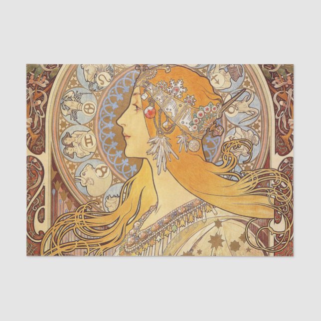 Papel De Seda Alfonse Mucha Zodiac Art Nouveau Mujer (Anverso)