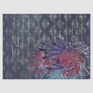 Papel De Seda Algas marinas y peces coloridos en azul