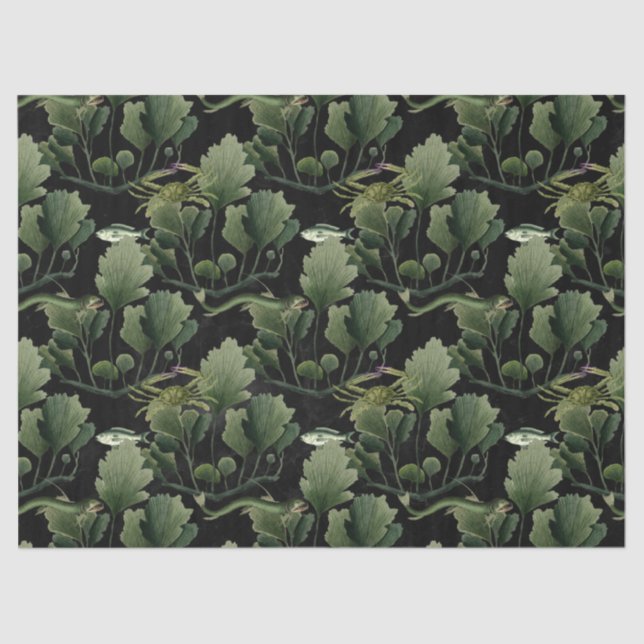 Papel De Seda Algas marinas y peces en la desunión negra (Anverso)