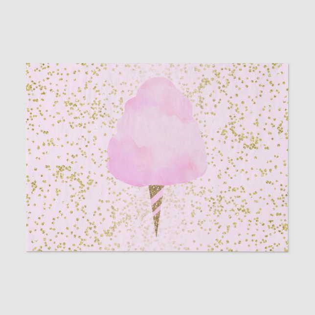 Papel De Seda Algodón de azúcar rosa y Confeti dorado Fiesta de  (Anverso)