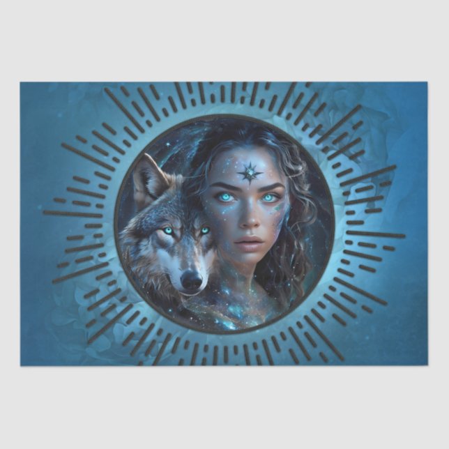 Papel De Seda Alianza celestial el lobo y la bella mujer (Anverso)