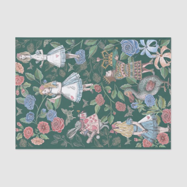 Papel De Seda Alice In Wonderland Collage Decoupage Green (Anverso)