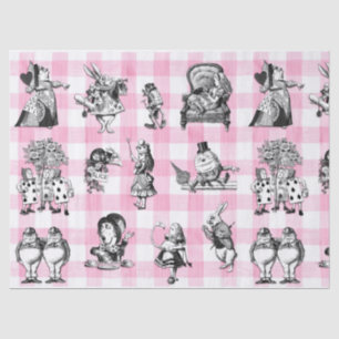 Papel De Seda Alice In Wonderland, gingham rosa y blanca