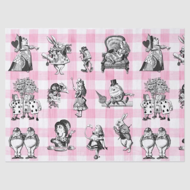 Papel De Seda Alice In Wonderland, gingham rosa y blanca (Anverso)