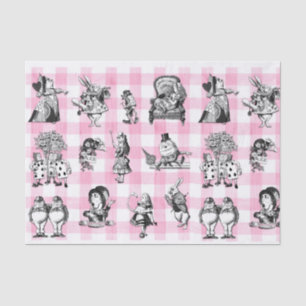 Papel De Seda Alice In Wonderland, gingham rosa y blanca