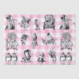 Papel De Seda Alice In Wonderland, gingham rosa y blanca