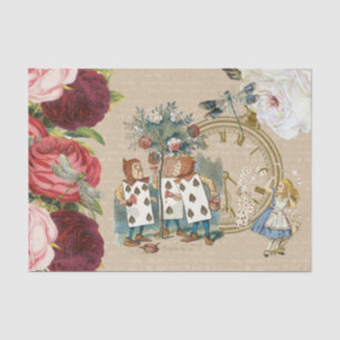 Papel De Seda Alice Wonderland Rosas Tarjetas Tejido Crema