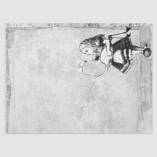 Papel De Seda Alicia blanca y negra en el país de las maravillas (Anverso)