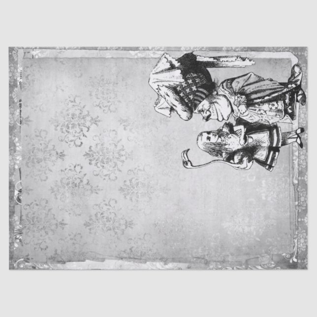 Papel De Seda Alicia blanca y negra en el país de las maravillas (Anverso)