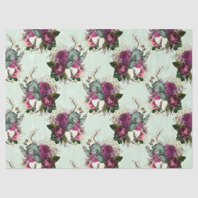 Papel De Seda Alicia en el desenlace verde del conejo de maravil (Anverso)