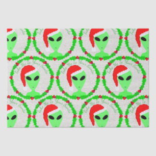 Papel De Seda Alien Santa Holly Wreath Pattern Silenciosamente F