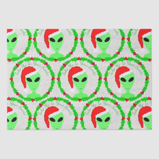 Papel De Seda Alien Santa Holly Wreath Pattern Silenciosamente F (Anverso)