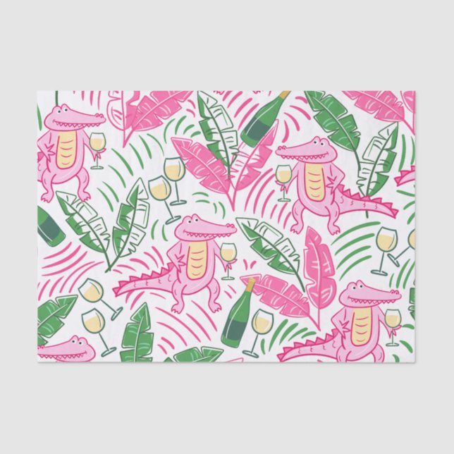 Papel De Seda Alligator Wine Pink Green Preppy (Anverso)