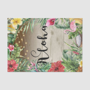 Papel De Seda Aloha Tropical Madera Floral Hojas y Luces de Boda