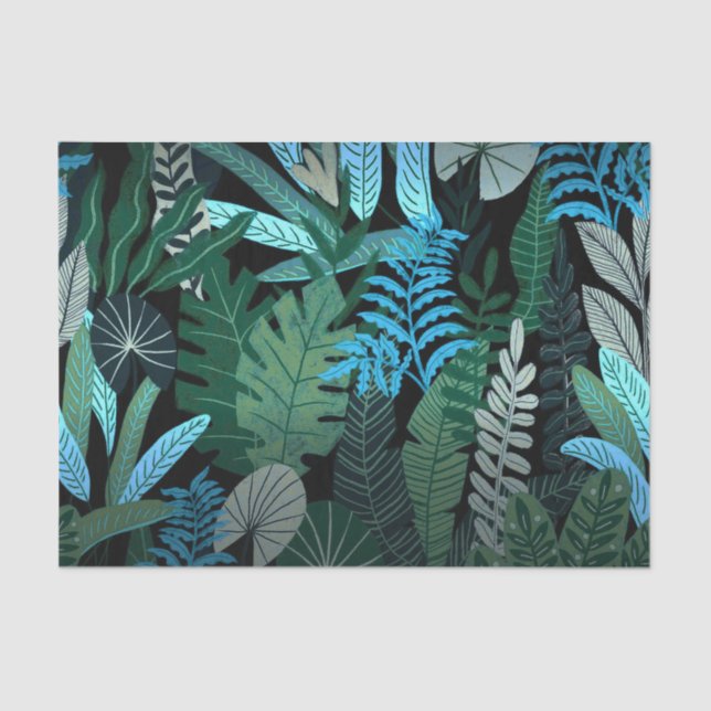 Papel De Seda Aloha tropical Patrón de selva azul exótico en la  (Anverso)