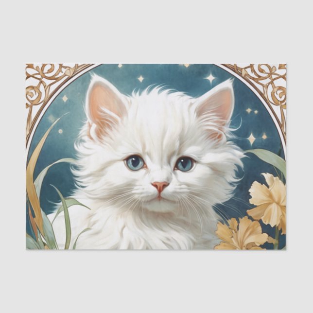 Papel De Seda Alphonse Mucha Art Nouveau Kitten (Anverso)