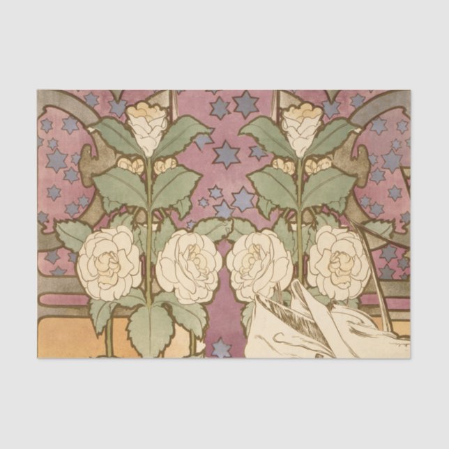 Papel De Seda Alphonse Mucha Elegant Art Nouveau Stars Camellia  (Anverso)