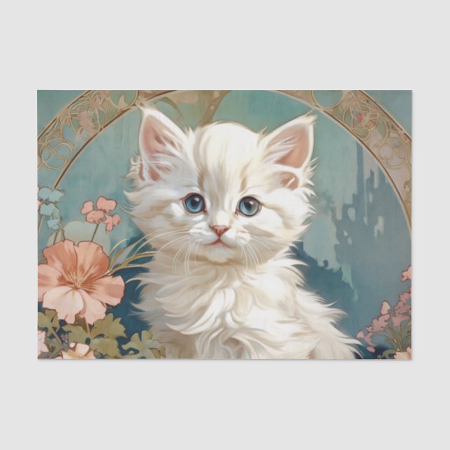 Papel De Seda Alphonse Mucha Estilo Gato Blanco (Anverso)