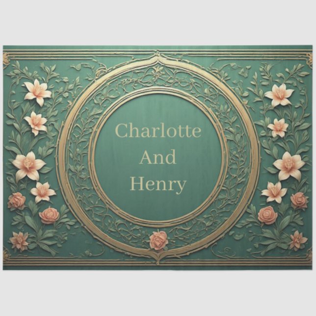 Papel De Seda Alphonse Mucha Florals Opulence Sage Green Wedding (Anverso)