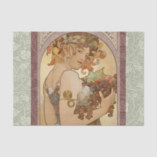 Papel De Seda Alphonse Mucha Frutas Art Nouveau Vintage Doncella