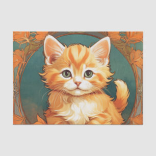 Papel De Seda Alphonse Mucha Style Naranja Cat