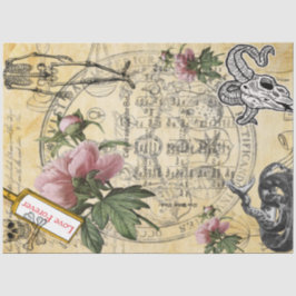 Papel De Seda Alquimia de Halloween Pink Peony Skeleton Ephemera