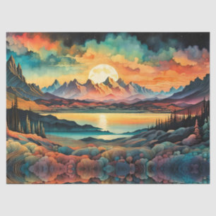 Papel De Seda Alzamiento lunar sobre montañas, diseño de color r