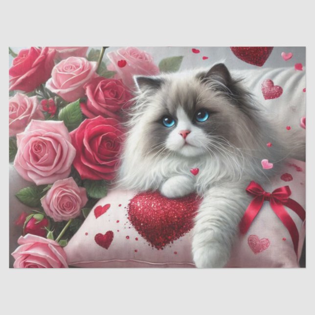 Papel De Seda Ama las rosas y los gatos Ragdoll (Anverso)