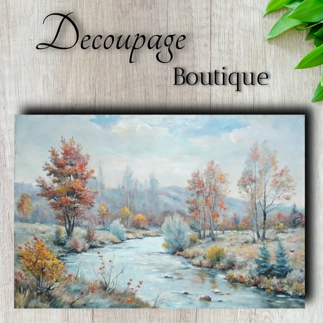 Papel De Seda Amanecer del invierno - Desenlace del río Otoño Pa (Winter's Dawn - Pastel Autumn River Decoupage Paper)