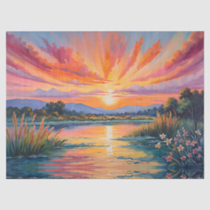 Papel De Seda Amanecer en la acuarela del estanque