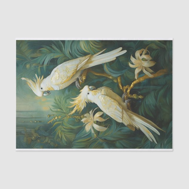 Papel De Seda Amantes de Cockatoo, Elegancia de plumas blancas (Anverso)